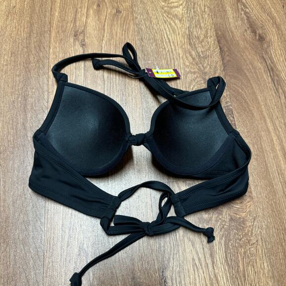 Adore Me Womens Solid Black Push Up Halter Bikini Swim Top Size 34A Bra Cup - Picture 3 of 6